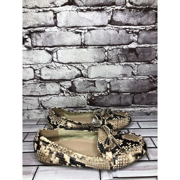 Aldo Cream Snake Skin Print Bow Leather Mocs Driving Shoes Women Sz 8M US/38.5EU - Picture 16 of 16